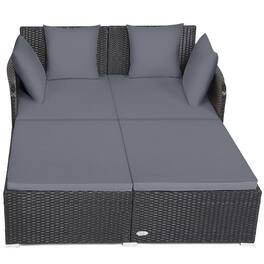 Pefilos - Spacious Outdoo Rattan Daybed with Upholsteed Cushions and Pillows-Gay, Wicke Funitue Convesation Sets fo Gaden - Gray