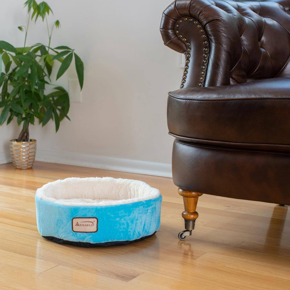 Back. Armarkat - Cat Bed Sky Blue and Ivory - Blue.