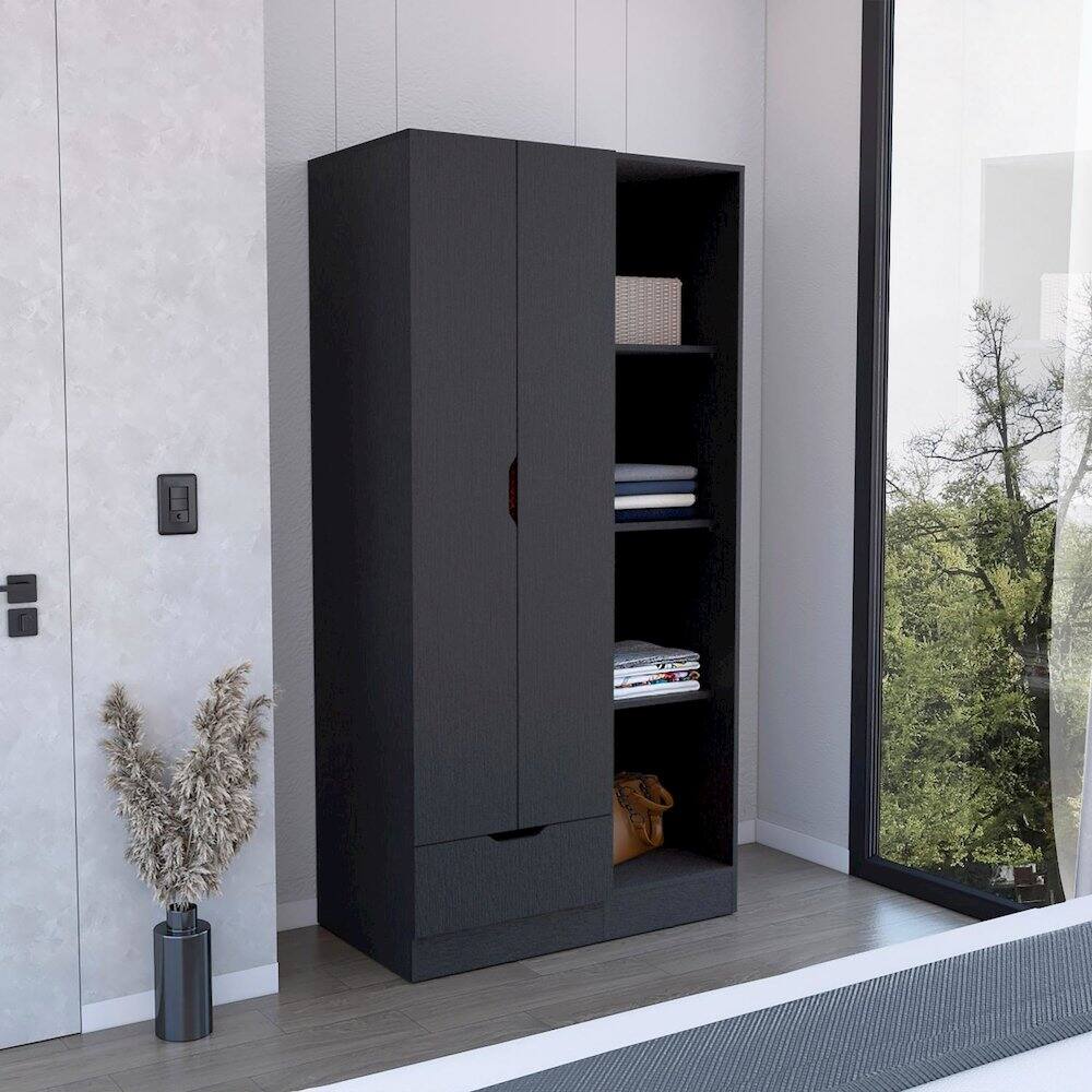 Alt View 2. TuHome - Memphis Wardrobe Armoire Black MDF - Black.