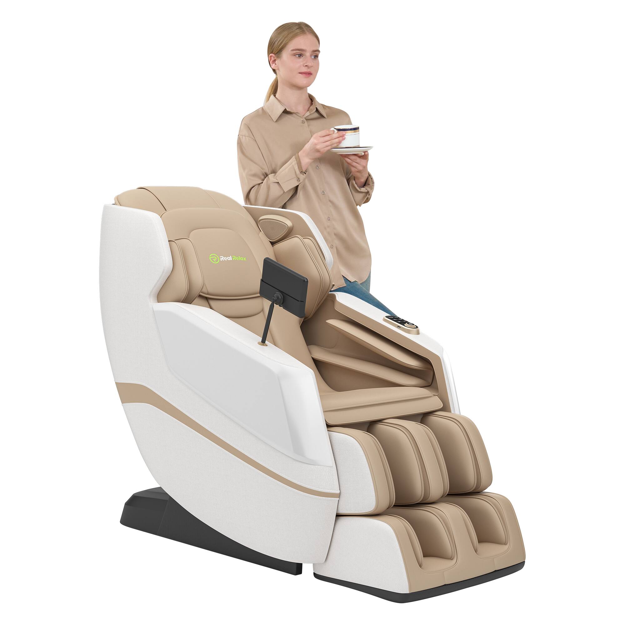 Front. Essen Blissed - Favor-27 Full Body Zero Gravity with Shiatsu Massage Chair - Khaki.