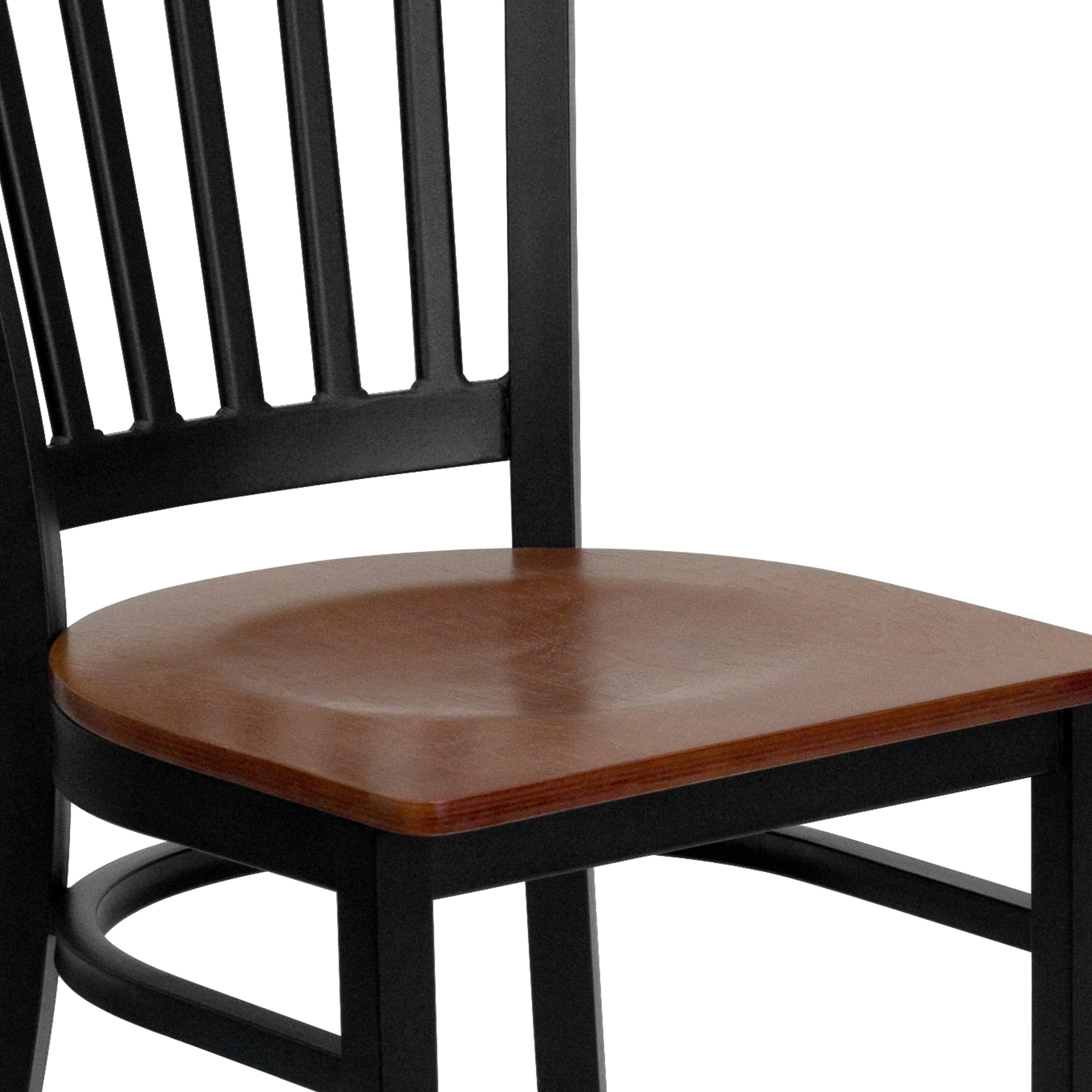 Alt View 9. Emma + Oliver - Vertical Back Metal Restaurant Dining Chair - Cherry Wood Seat/Black Metal Frame.