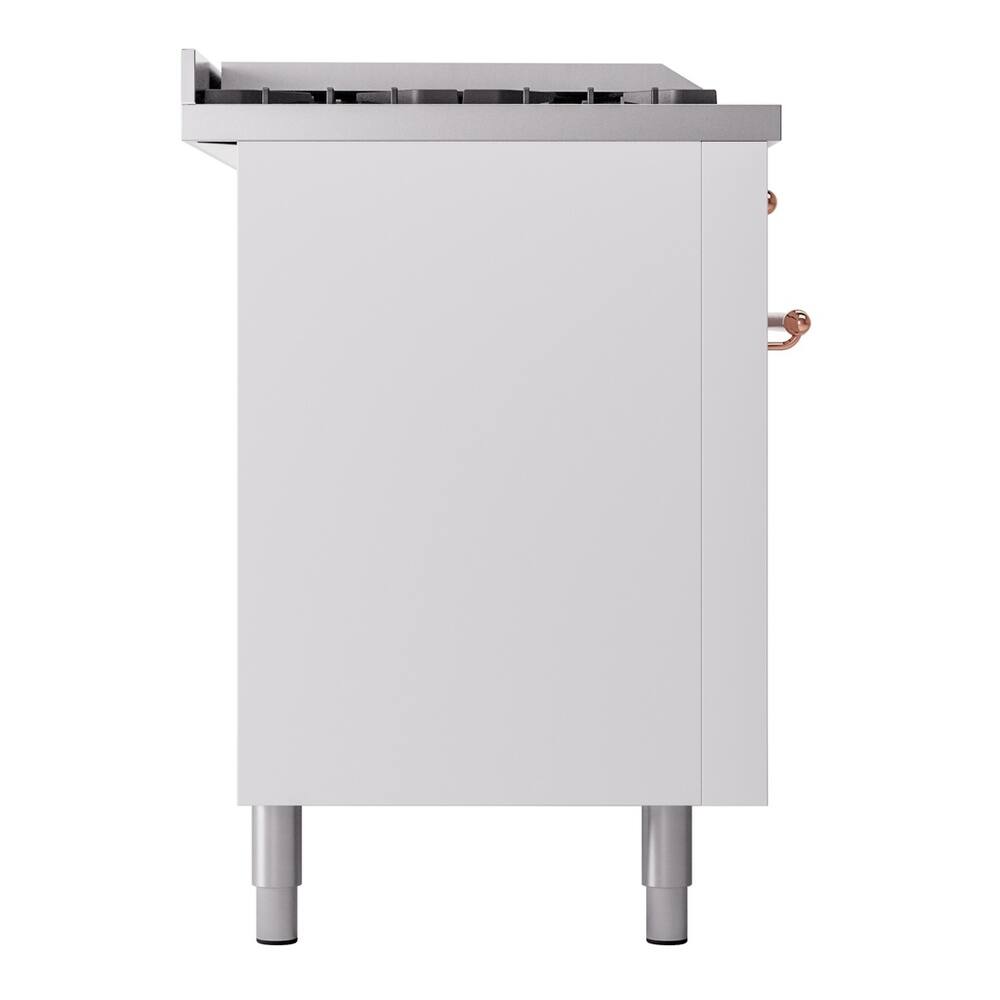 Alt View 8. ILVE - ILVE Nostalgie II 60 inch Dual Fuel Range with 7 Burners + Griddle (Liquid Propane, White, Copper Trim) - White.