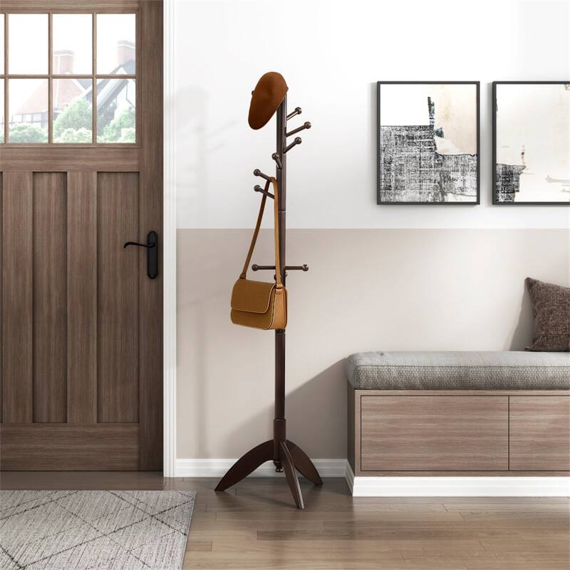 Left. ALEXOUN - Solid Wood Coat Rack - 11 Hooks Entryway Stand, Freestanding Hanger for Home & Office, Modern Furniture, 1pc - Brown.