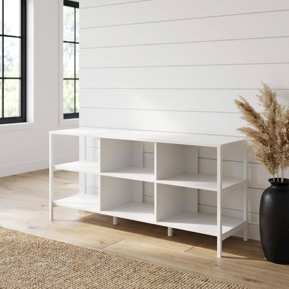 Alt View 1. FurniFact - Modern TV stand, up to 60-inch TVs, metal, wood construction, clean white finish - White.