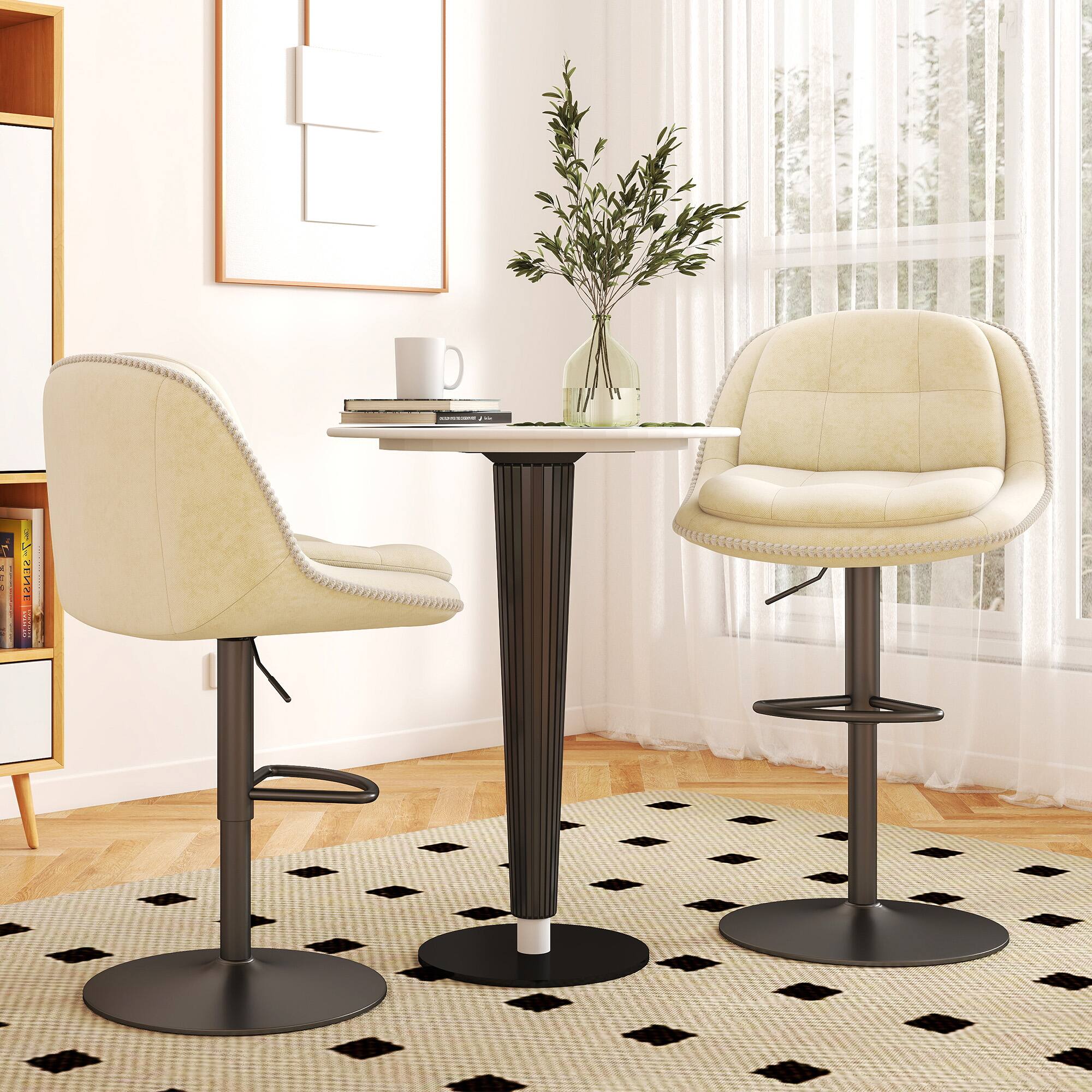 Alt View 9. KERDOM - Swivel Bar Chairs Set of 2, Height Adjustable Counter Stools with Footrest, Linen Upholstered Barstools Counter Height - Beige.