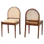 Front. bali & pari - Maryland Modern Bohemian Natural Rattan and Acacia Wood 2-Piece Dining Chair Set - Natural/Walnut Brown.