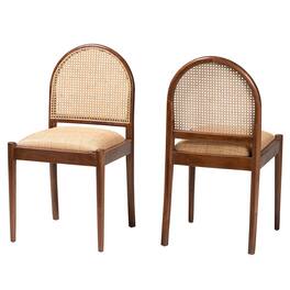 bali & pari - Maryland Modern Bohemian Natural Rattan and Acacia Wood 2-Piece Dining Chair Set - Natural/Walnut Brown