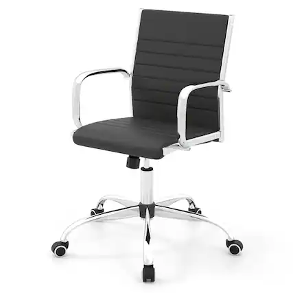 Front. WELLFOR - High Back Ribbed Office Chair with Armrests - Black.
