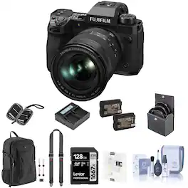 Bundle - Fujifilm - X-H2 Camera with XF 16-80mm f/4.0 R OIS WR Lens with 128GB SD Card, Camera Backpack, 2x Extra Battery,