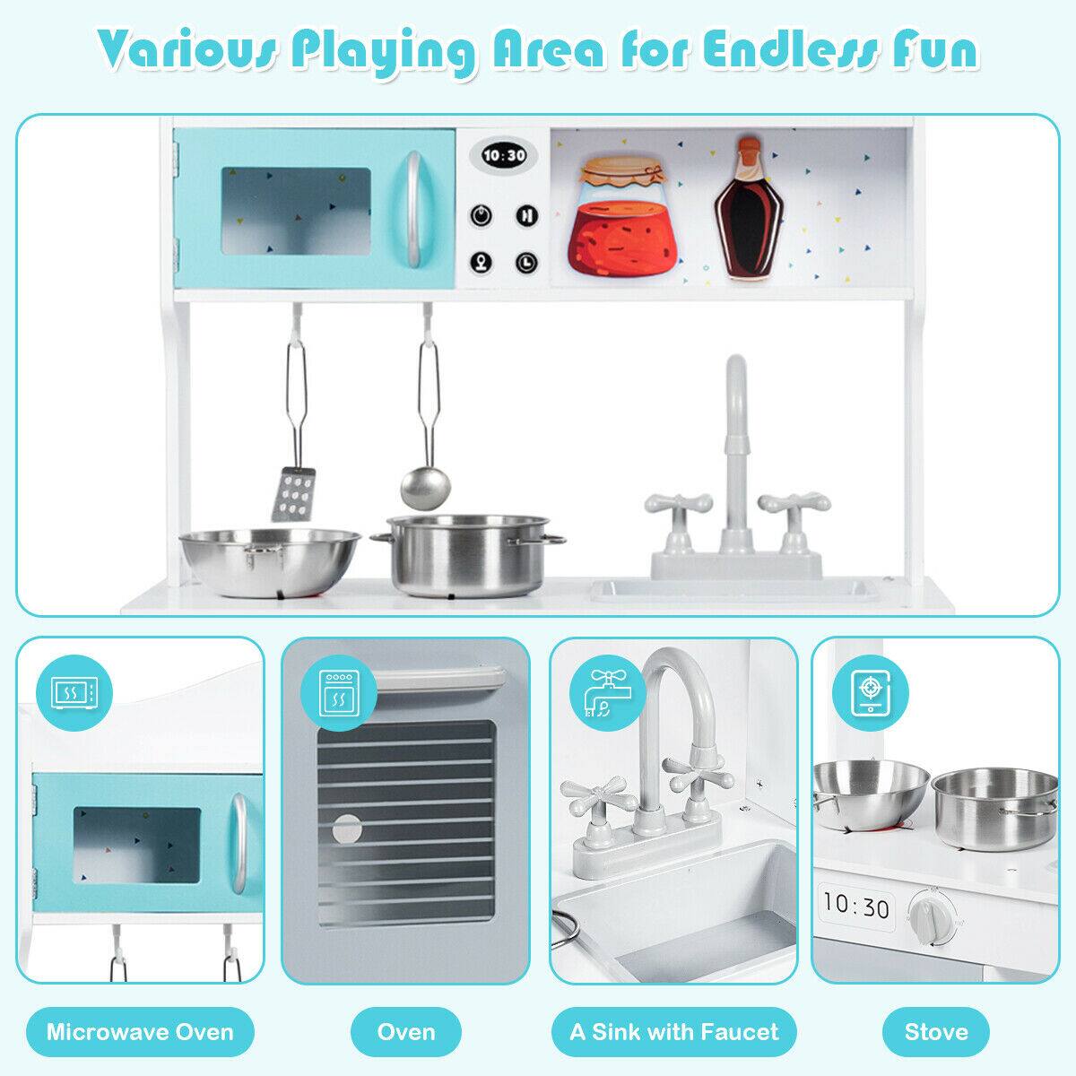 Various Playing Area for Endless Fun

- Microwave Oven
- Oven
- A Sink with Faucet
- Stove