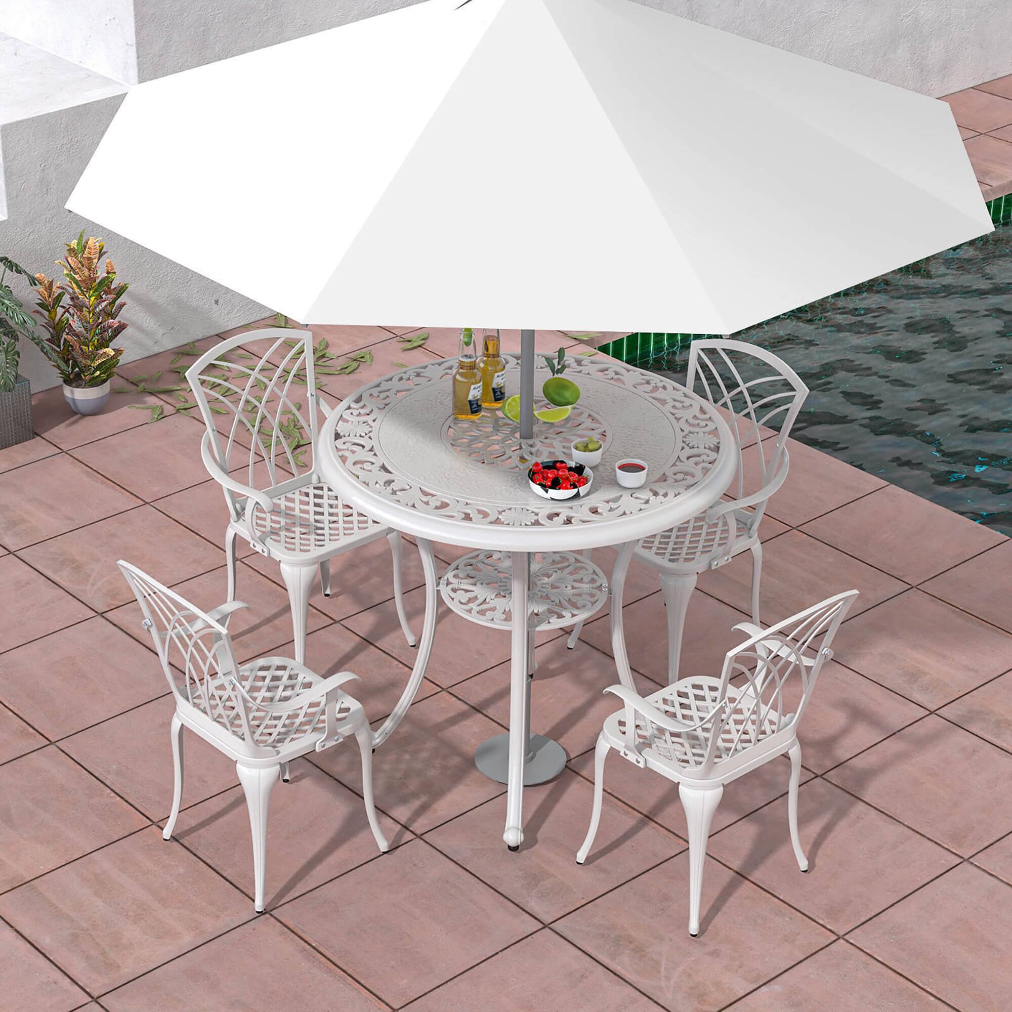 Alt View 1. Gymax - Gymax 31.5'' Round Patio Dining Table for 4 w/ 2'' Umbrella Hole Outdoor Side Table - White.
