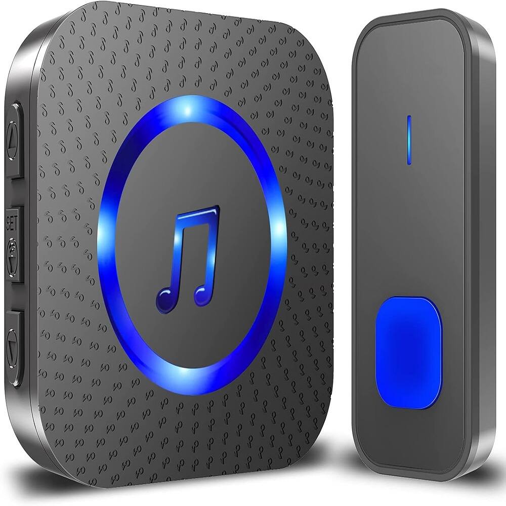 Front. Schertz - Wireless doorbell, waterproof doorbell chime, 1300-foot operating range - Black.