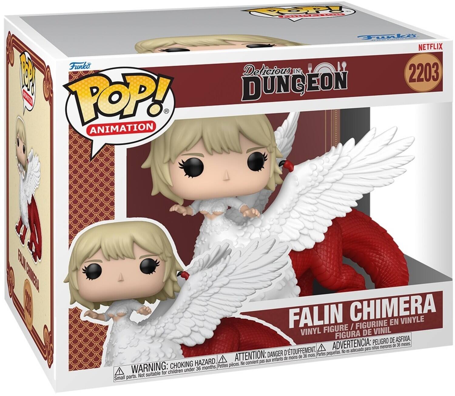 Funko POP! Animation  
Delicious in Dungeon  
Falin Chimera  
Vinyl Figure / Figurine en Vinyle / Figura de Vinil  
Netflix  
2203  

Warning: Choking Hazard. Small parts. Not suitable for children under 36 months.  
Attention: Danger d'étouffement. Ne convient pas aux enfants de moins de 36 mois.  
Advertencia: Peligro de asfixia. No es adecuado para niños menores de 36 meses.