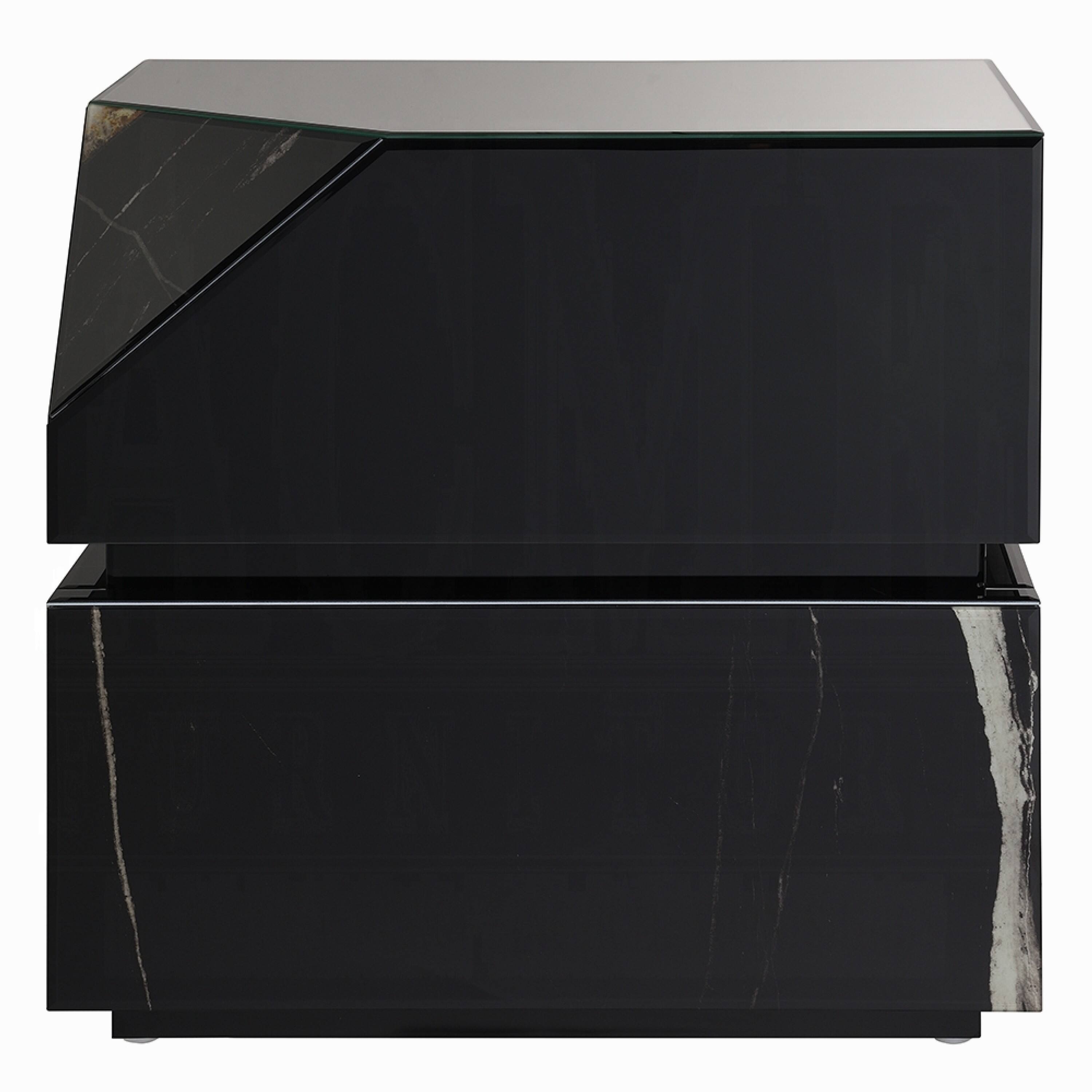 Alt View 1. Manhattan Lane - Ishi Side End Table, Faceted Marble Grain, Black Mirrored Glass 24 Inch - Black Mirrored.