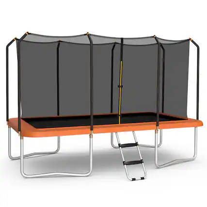 Front. Costway - Costway 8 x 14 FT Rectangular Recreational Trampoline W/ Safety Enclosure Net Ladder Outdoor - Orange.