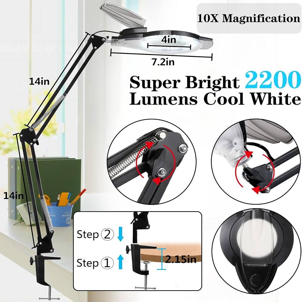 10X Magnification
4in
7.2in
Super Bright 2200 Lumens Cool White
14in
14in
Step 2
Step 1
2.15in