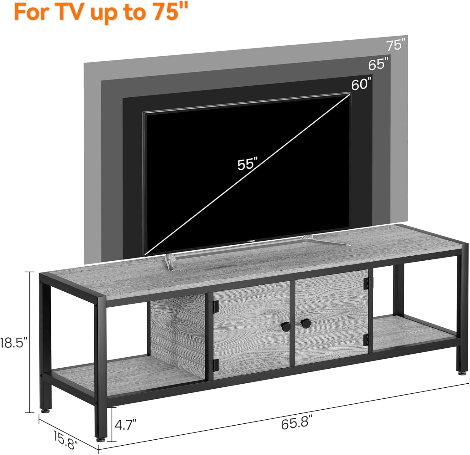 For TV up to 75"

- 75"
- 65"
- 60"
- 55"

- 65.8"
- 18.5"
- 15.8"
- 4.7"