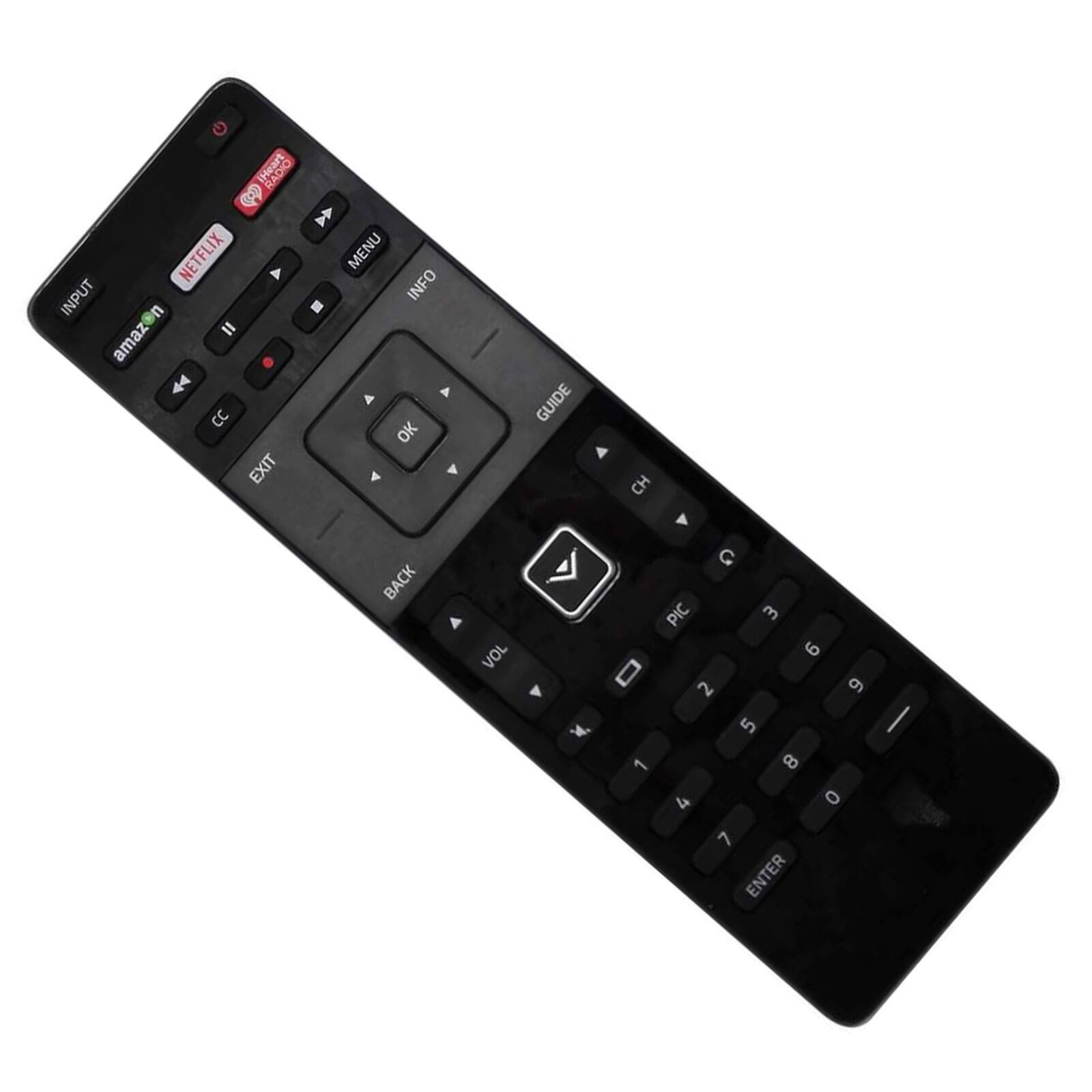 Sure, here is the corrected and grouped text from the image:

- **Top Row:**
  - INPUT
  - NETFLIX
  - amazon
  - CC
  - EXIT
  - MENU
  - INFO
  - GUIDE

- **Middle Row:**
  - OK
  - BACK
  - VOL
  - CH

- **Number Pad:**
  - 1
  - 2
  - 3
  - 4
  - 5
  - 6
  - 7
  - 8
  - 9
  - 0
  - ENTER

- **Additional Buttons:**
  - PIC
  - 3
  - 9
  - 2
  - 9
  - 5
  - 1
  - 8
  - 4
  - 0
  - 7

- **Symbols:**
  - (Red button with a play symbol)
  - (Red button with a pause symbol)
  - (Red button with a stop symbol)
  - (Red button with a forward arrow)
  - (Red button with a backward arrow)
  - (Red button with