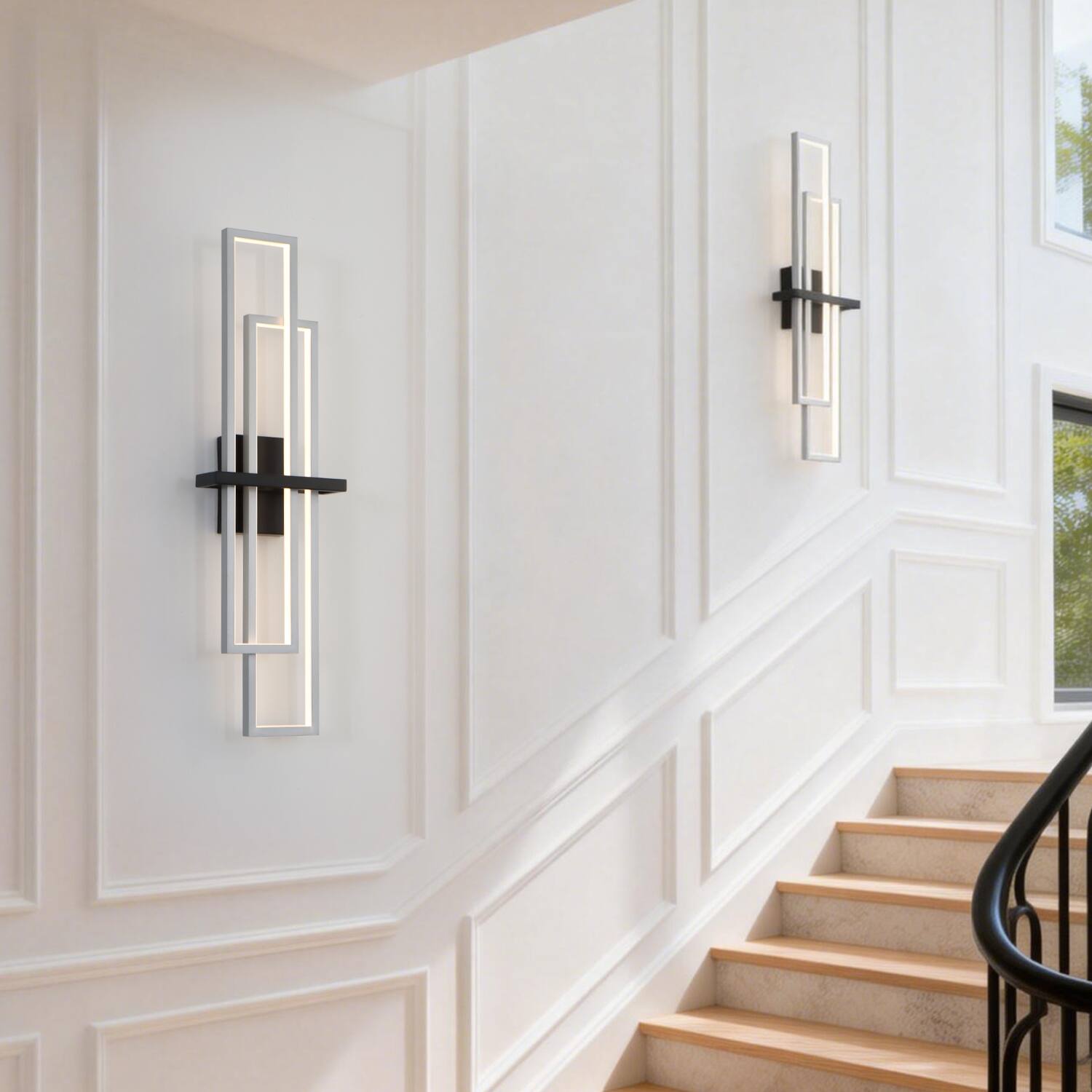 Alt View 5. Umeiluce - 32 Inch LED Flush-Mounted Wall Sconces Light Warm Light Switch Dimmable Hardwired - Silver and Black.