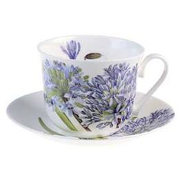 Jiallo - Roy Kirkham Breakfast Cup/Saucer - Agapanthus Set of 2, Bone China Ceramic Made in England - Mutli color