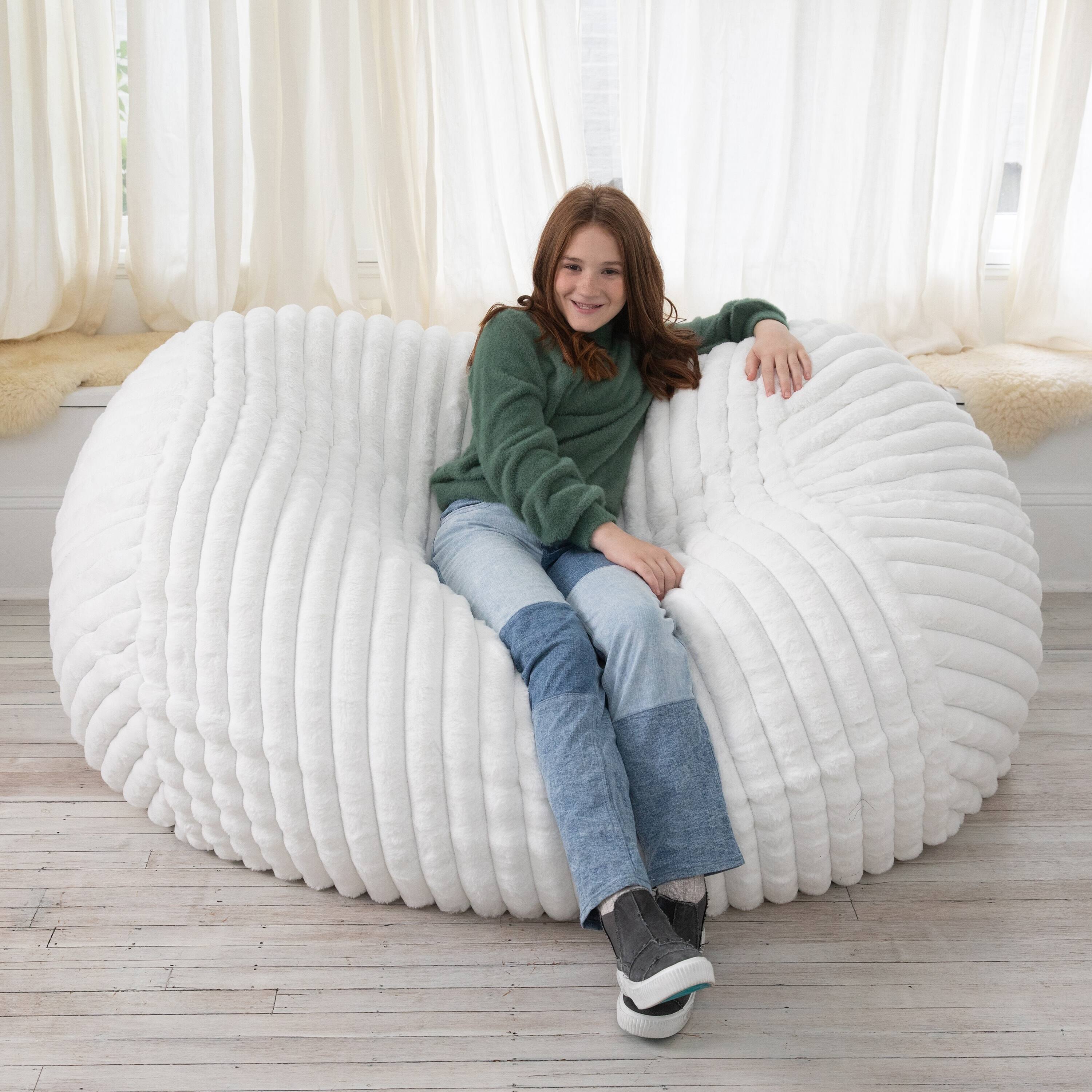 Alt View 1. Jaxx - Jaxx 5.5 ft Bean Bag Loveseat, Premium Faux Fur, Mondo Ivory - Mondo Ivory.