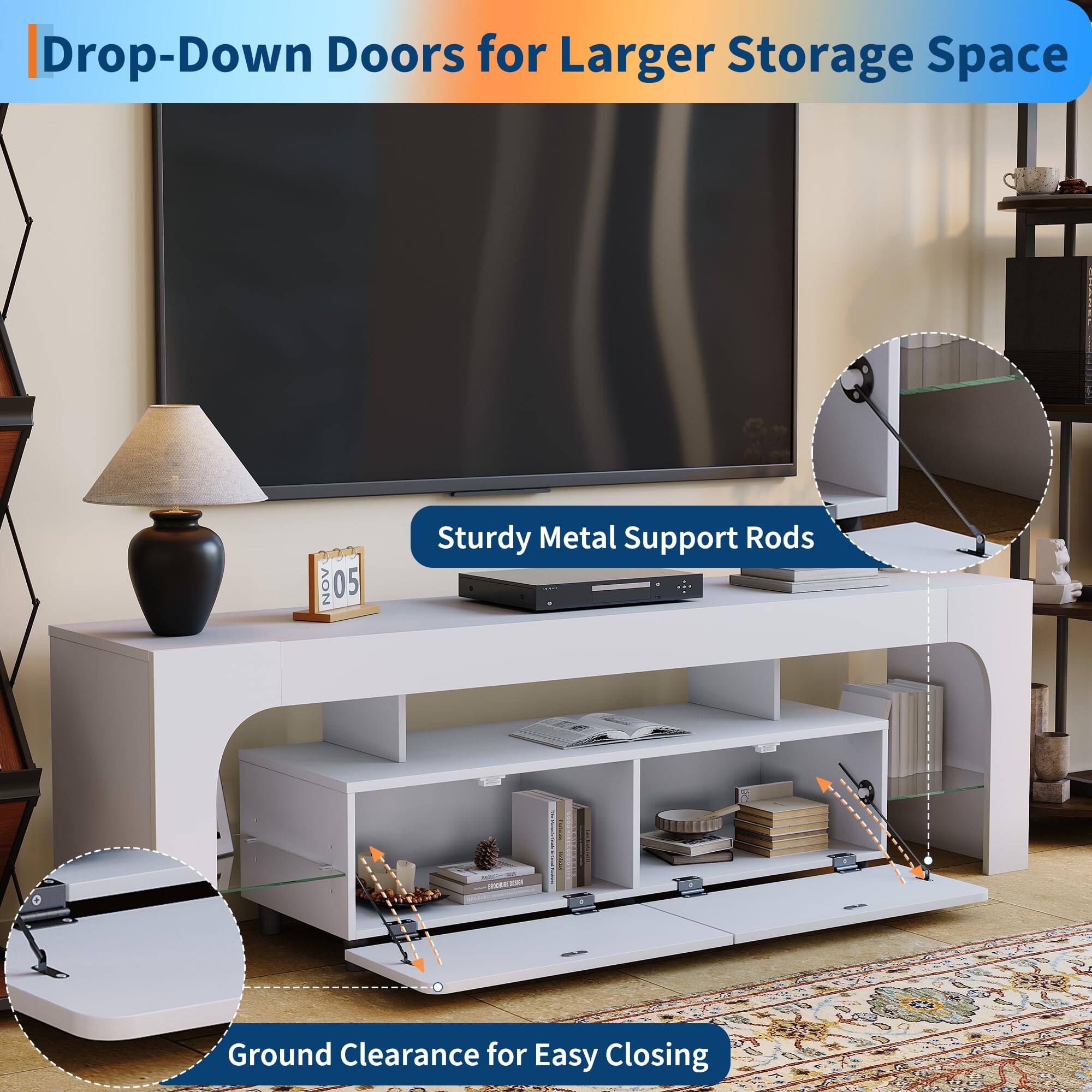 Drop-Down Doors for Larger Storage Space

- Sturdy Metal Support Rods
- Ground Clearance for Easy Closing