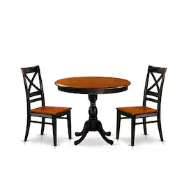 East West Furniture - 3-Piece Dining Set Contains a Modern Dining Table and 2 Dining Chairs with X Back - Black Finish - Multi-Color
