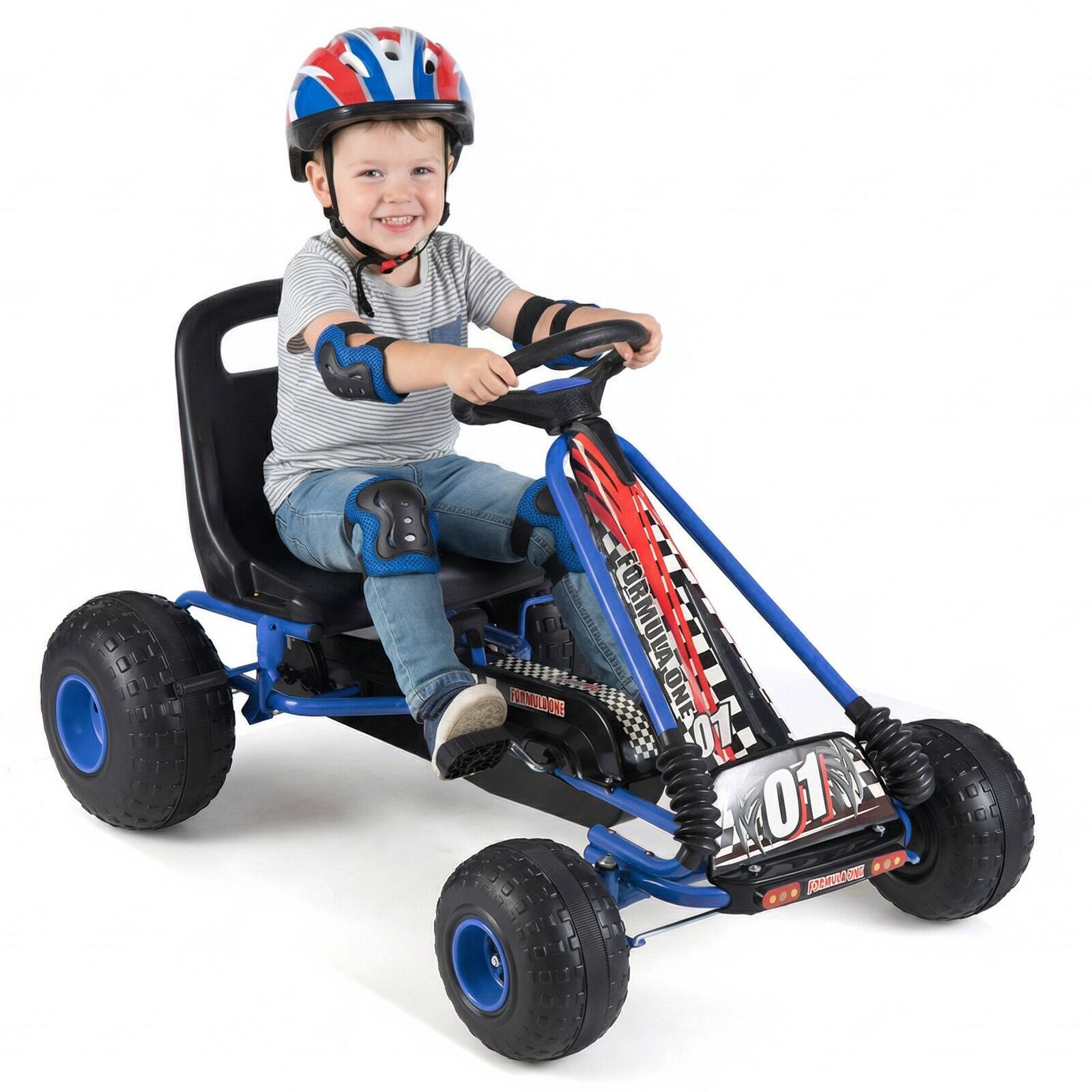 Gymax - Kids 4-Wheel Pedal Go Kart w/Clutch & Hand Brake Multi-Terrain WheelsBlue Navy - Blue price history on PriceWatchPro