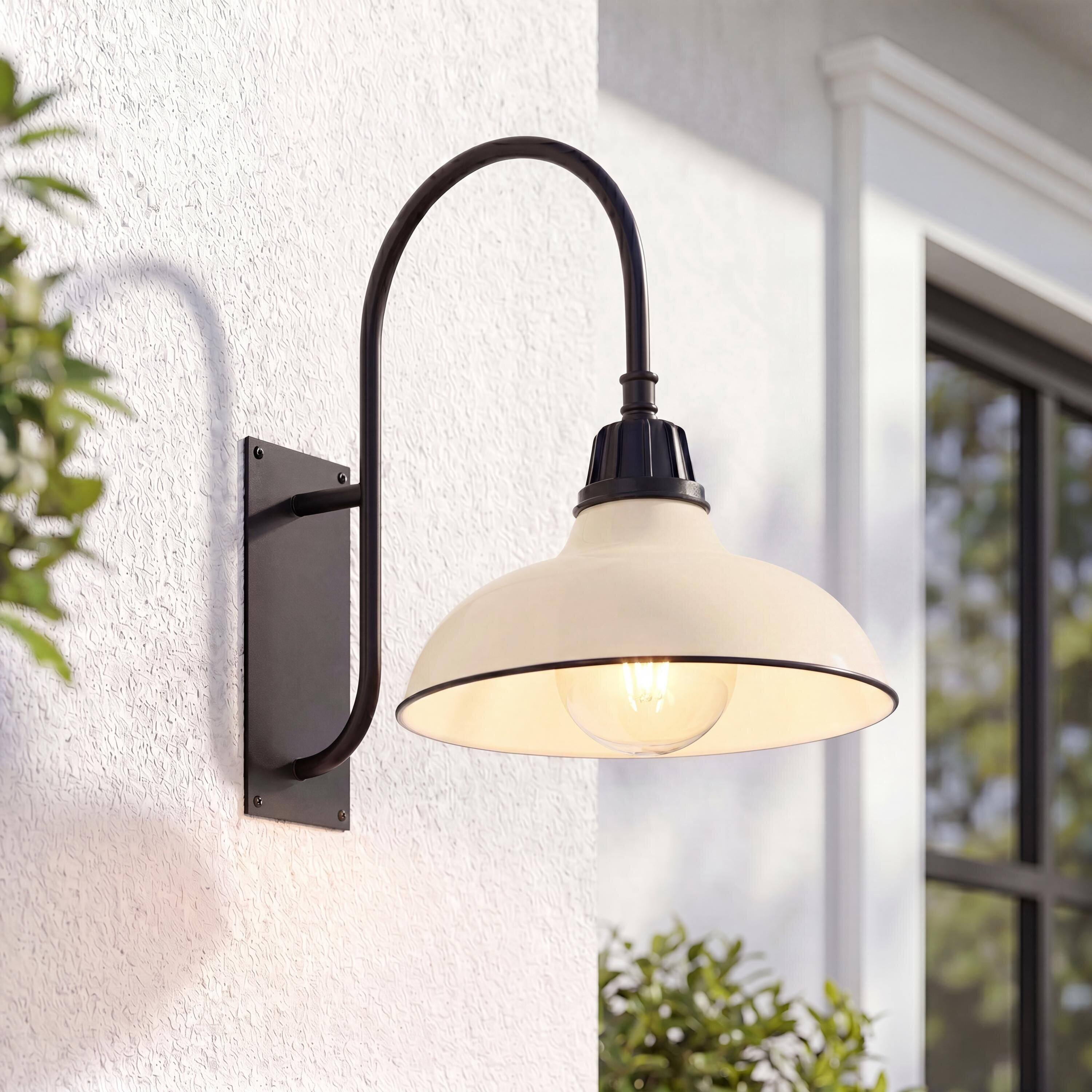 Alt View 1. Jonathan Y - Stanley 12.25" 1-Light Farmhouse Industrial Indoor/Outdoor Iron LED Gooseneck Arm Outdoor Sconce, Matte Almond - Matte Almond/Black.