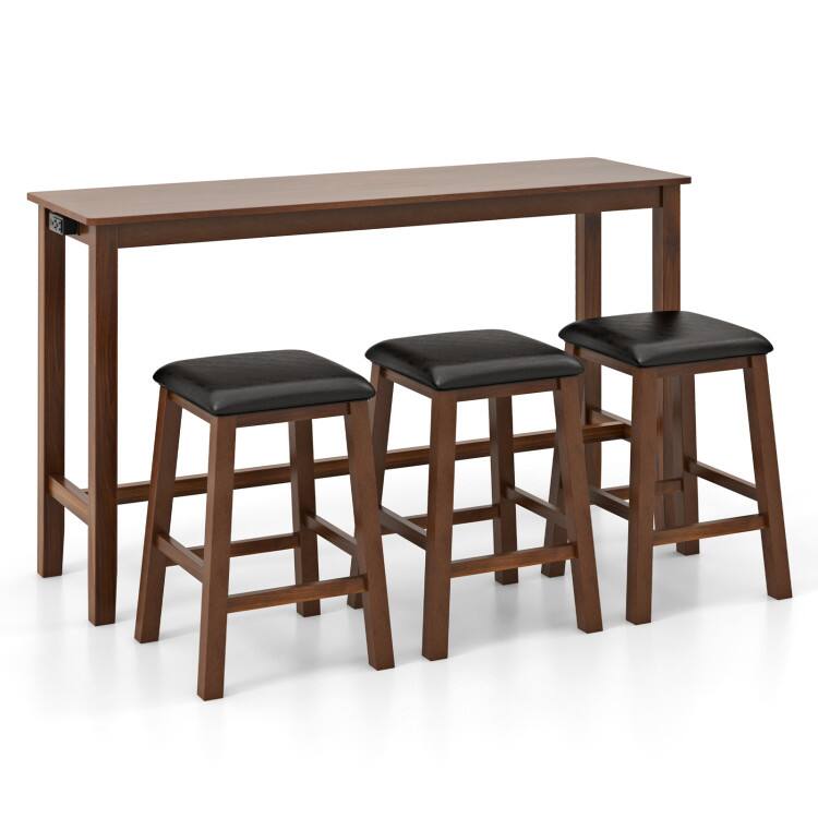 Front. SlickBlue - 4-Piece Counter-Height Bar Table Set with PVC Leather Upholstered Stools - Walnut, Brown.