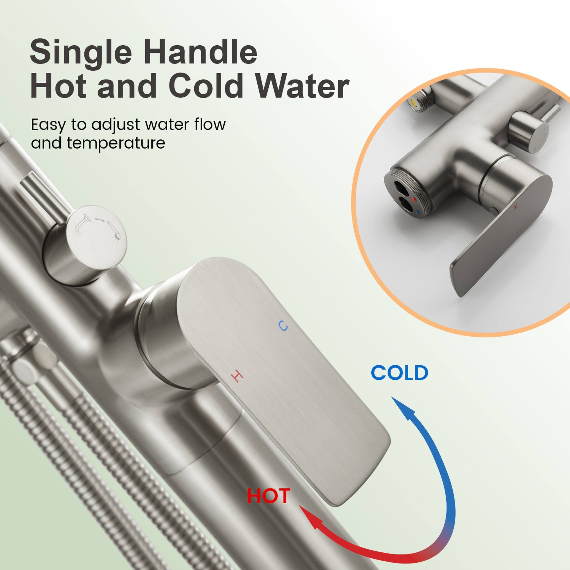 Single Handle Hot and Cold Water

Easy to adjust water flow and temperature

COLD HOT