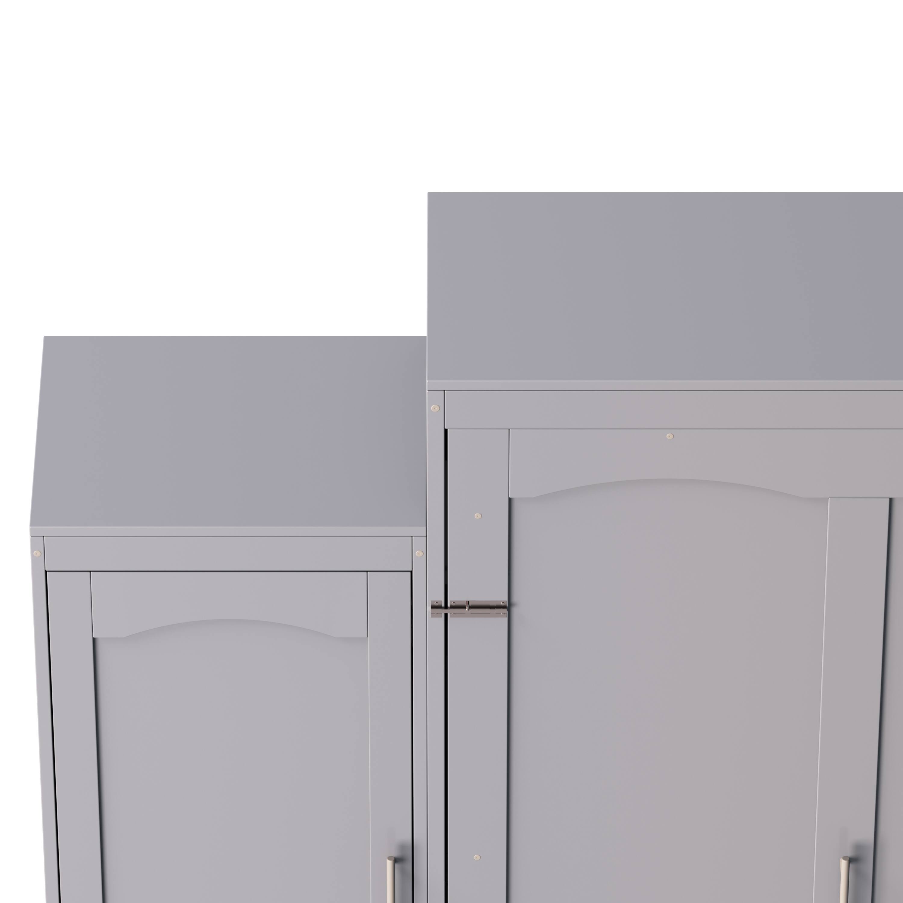 Alt View 10. Tiramisubest - Queen Size Murphy Bed, Wooden Foldable Bedframe w/ 2 Wardrobes & Shelf, Gray, for Guest & Bedrooms - Gray.