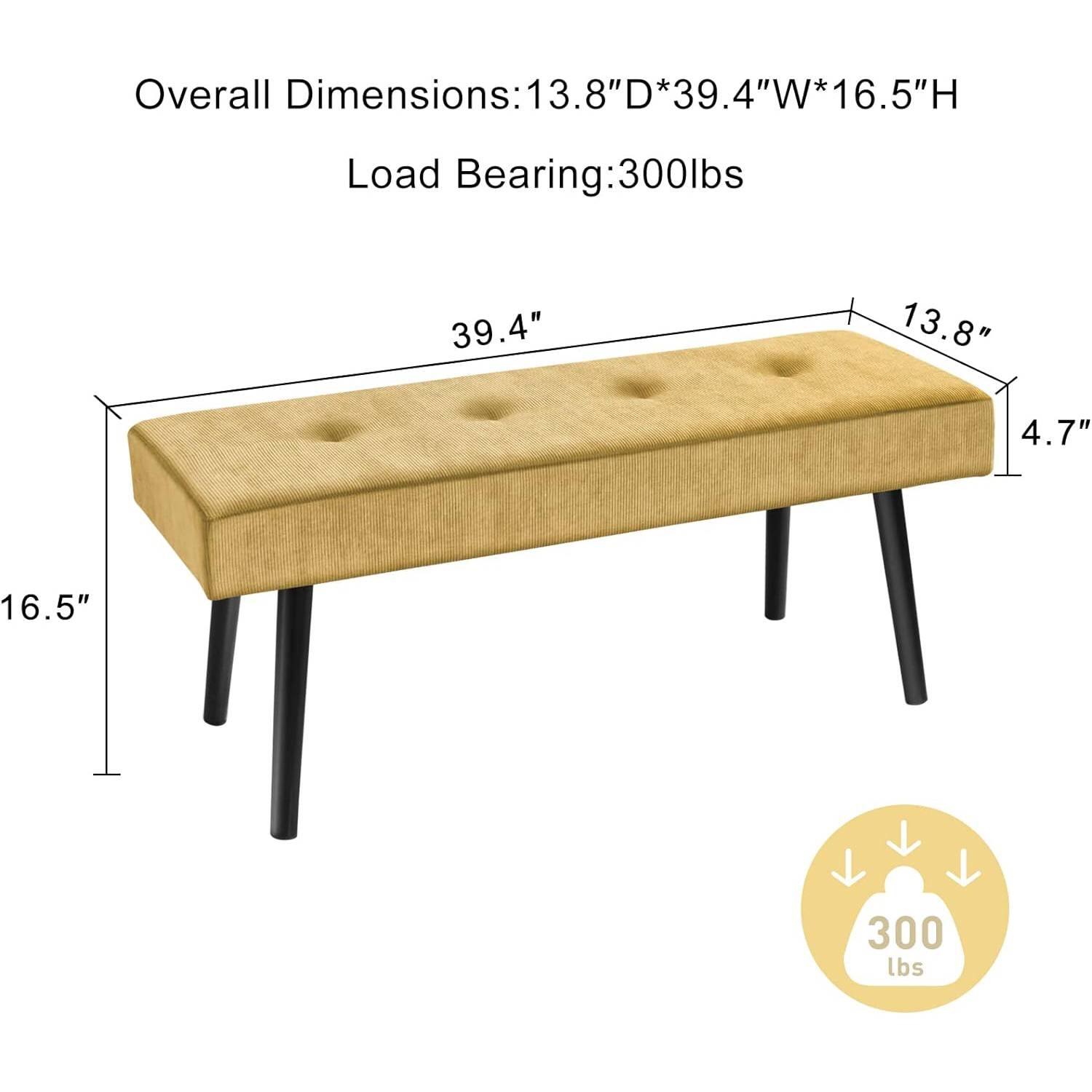 Overall Dimensions: 13.8" D x 39.4" W x 16.5" H  
Load Bearing: 300 lbs