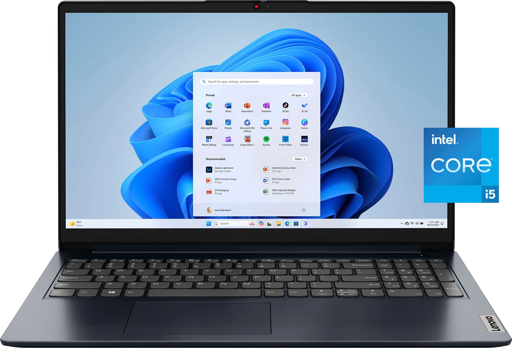 Lenovo - Ideapad 1i 15.6" Full HD Touchscreen Laptop - Intel Core i5-1334U 2023 - 16GB Memory - 512GB SSD - Abyss Blue - Front_Zoom