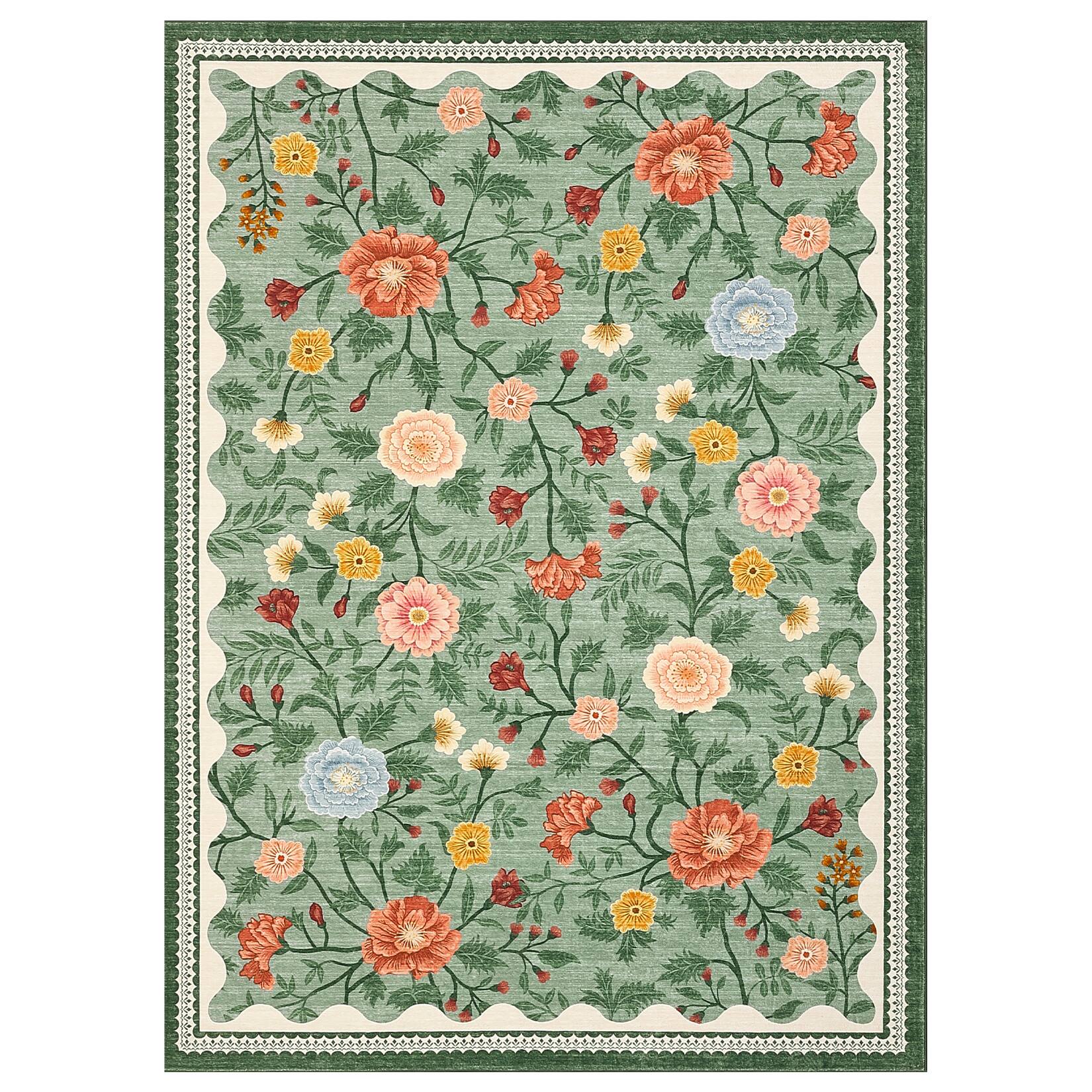 Front. GAOMON - Modern Floral Area Rug Non Slip Foldable Vacuum Clean Ultra Thin Stain Resistant Carpet for Dining Room Bedroom - Green.