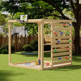 Famapy - 8-in-1 Outdoor Playset for Kids with Swings, Climbing Wall, Basketball Hoop and Sandbox - Wooden