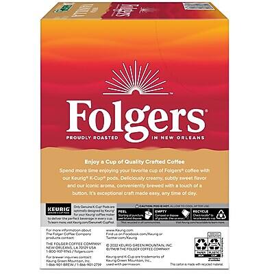 Folgers  
Proudly Roasted in New Orleans  

Enjoy a Cup of Quality Crafted Coffee  
Spend more time enjoying your favorite cup of Folgers* coffee with our Keurig K-Cup pods. Deliciously creamy, subtly sweet flavor and our iconic aroma, conveniently brewed with a touch of a button. It's exceptional craft made easy, any time of day.  

KEURIG  
Officially designed for Keurig® machines.  

For more information about our products, contact:  
The Folger Coffee Company  
1-800-937-9745  
www.folgers.com  

THE FOLGER COFFEE COMPANY  
2022 KIURIO GREEN MOUNTAIN INC  
NEW ORLEANS, LA 20129 USA  

*For Keurig and K-Cup® products, contact:  
Keurig Green Mountain, Inc.  
1-866-943-6784  
www.keurig.com  

THE FOLGER COFFEE COMPANY  
1-800-937-9745  
www.folgers.com  

*The Folger Coffee Company  
1-800-