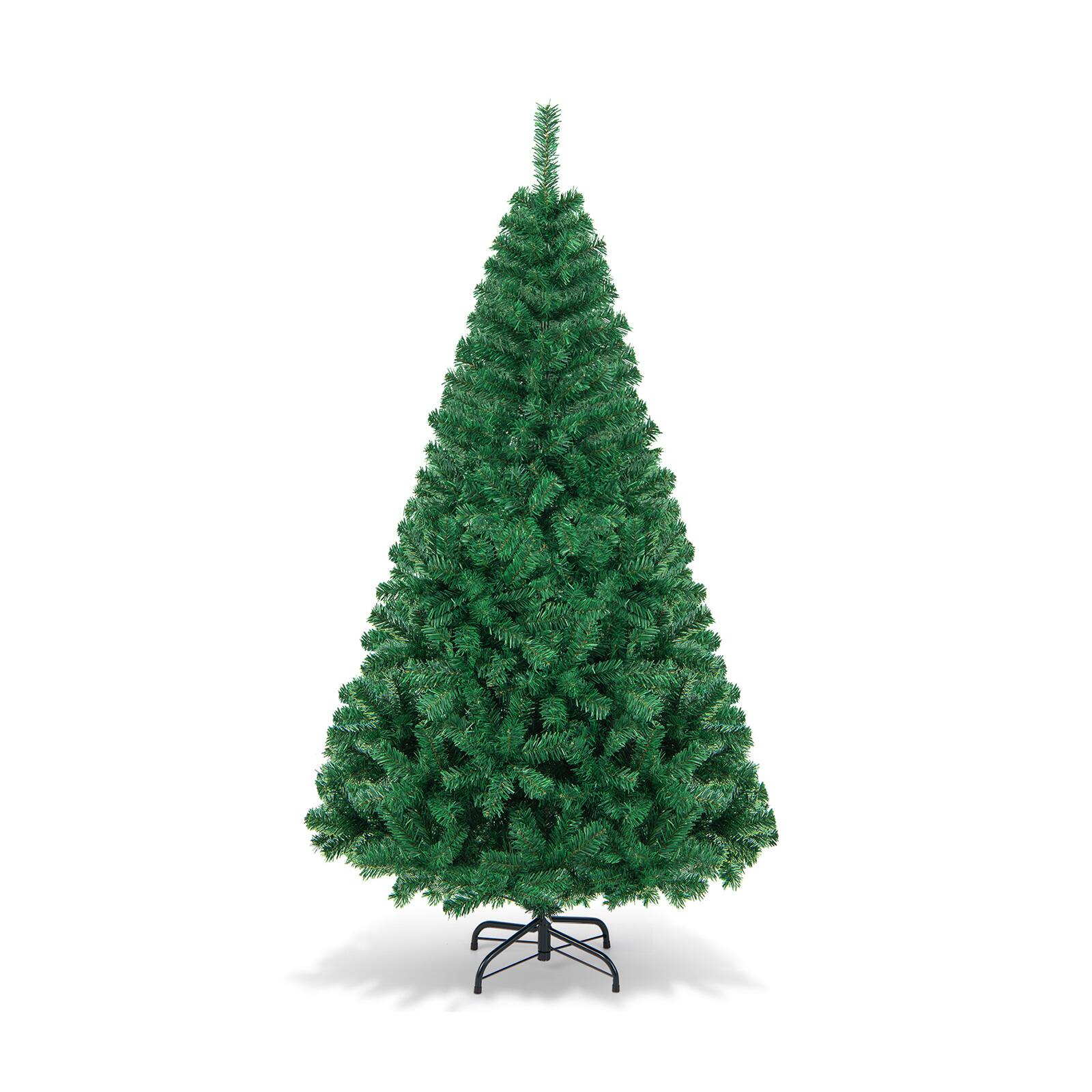 Front. Ecooso - 5ft Artificial Christmas Tree, Pre-Lit Bent Top Whimsical Fir, 300 LEDs, Slim Design with Metal Stand - Green.