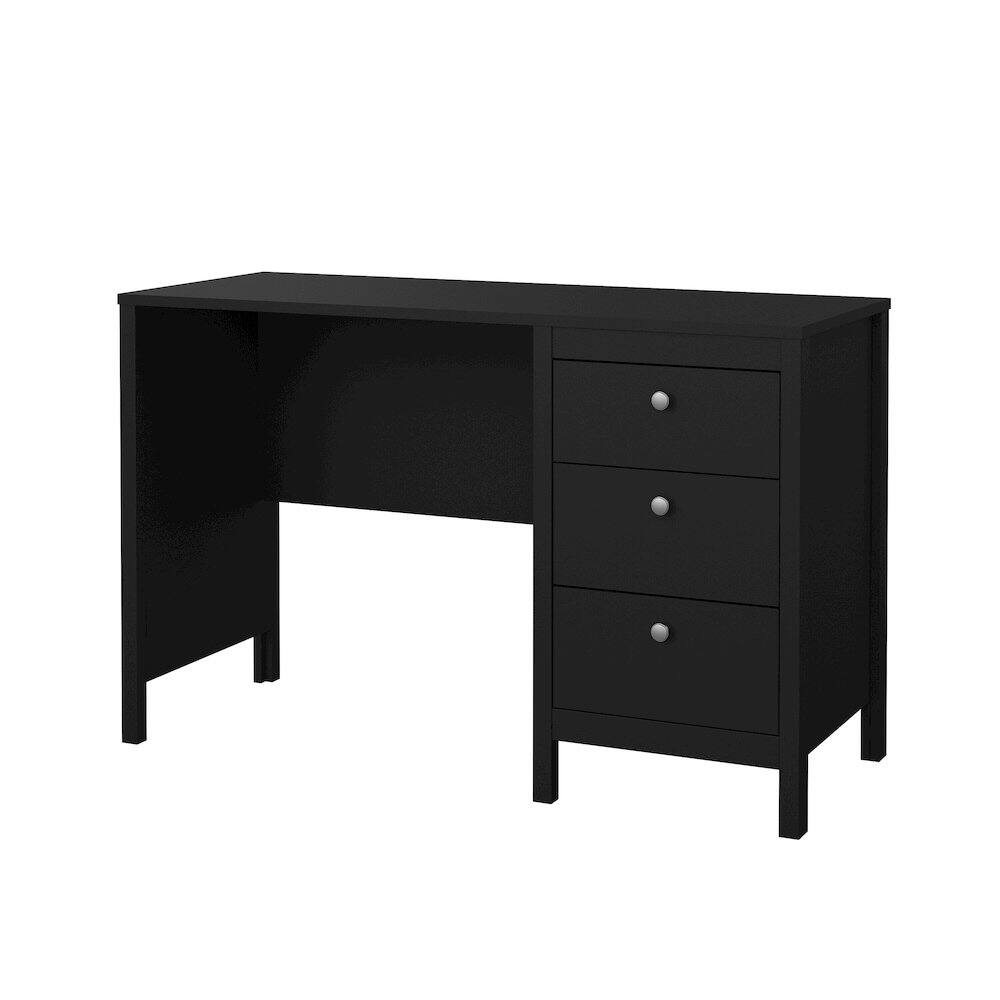 Angle. Tvilum - Madrid Home Office Writing Desk with 3 Storage Drawers Matte - Black.