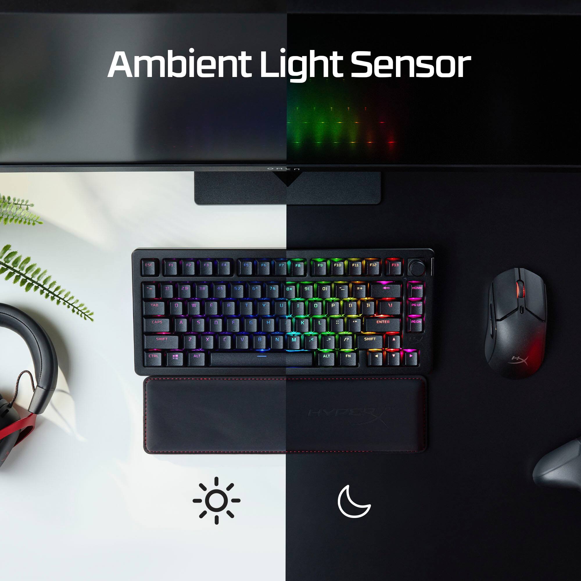 Ambient Light Sensor is a product that helps users control their computer's brightness based on the surrounding light conditions. It is designed to work with a computer keyboard and mouse, allowing users to adjust the screen brightness according to their preferences or the environment. The product is likely to be used in a home or office setting, where users may want to reduce eye strain or conserve energy by adjusting the screen brightness.