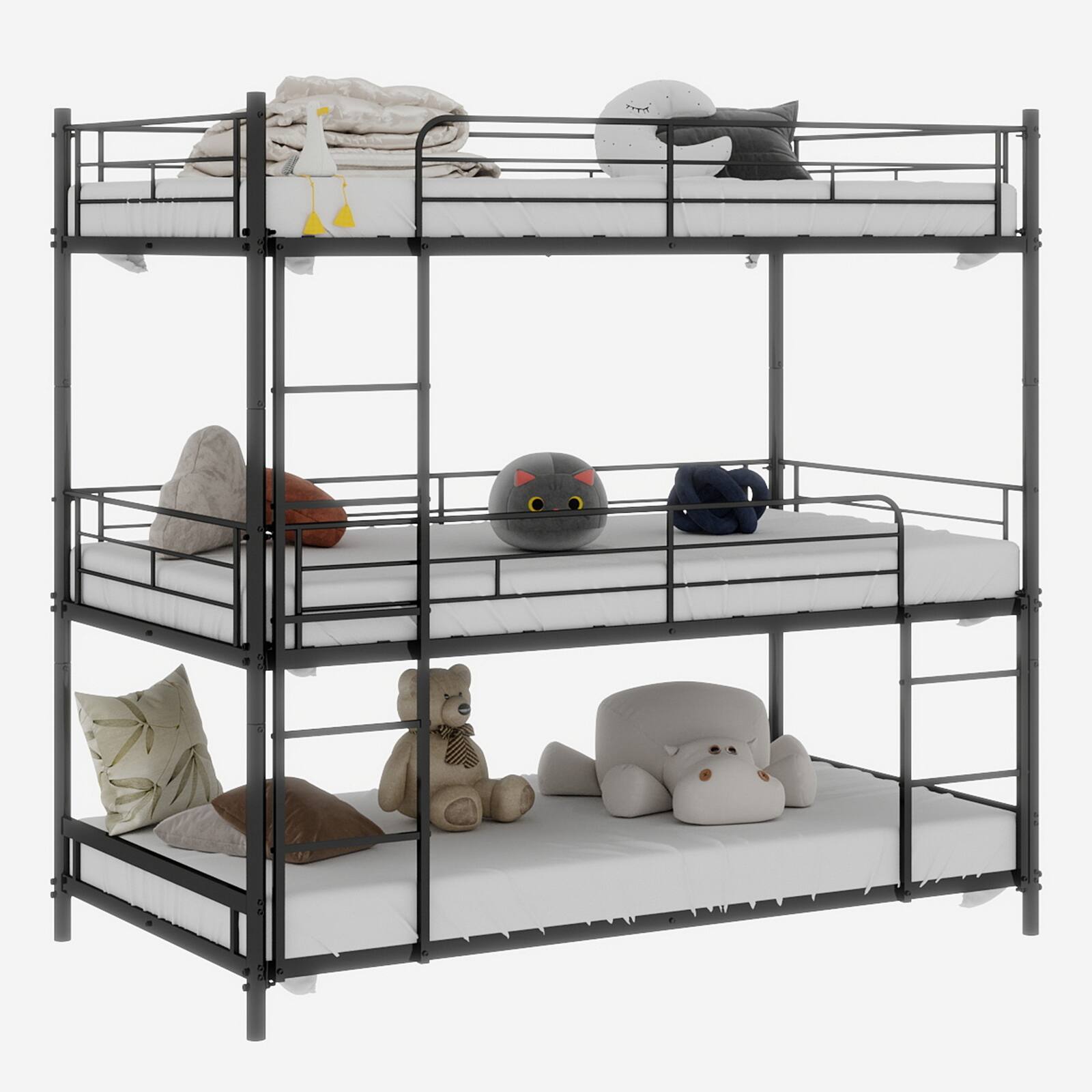 Alt View 1. Loheer - Loheer Heavy Duty Triple Bunk Bed Twin Over Twin Over Twin Black Metal Frame - Black.