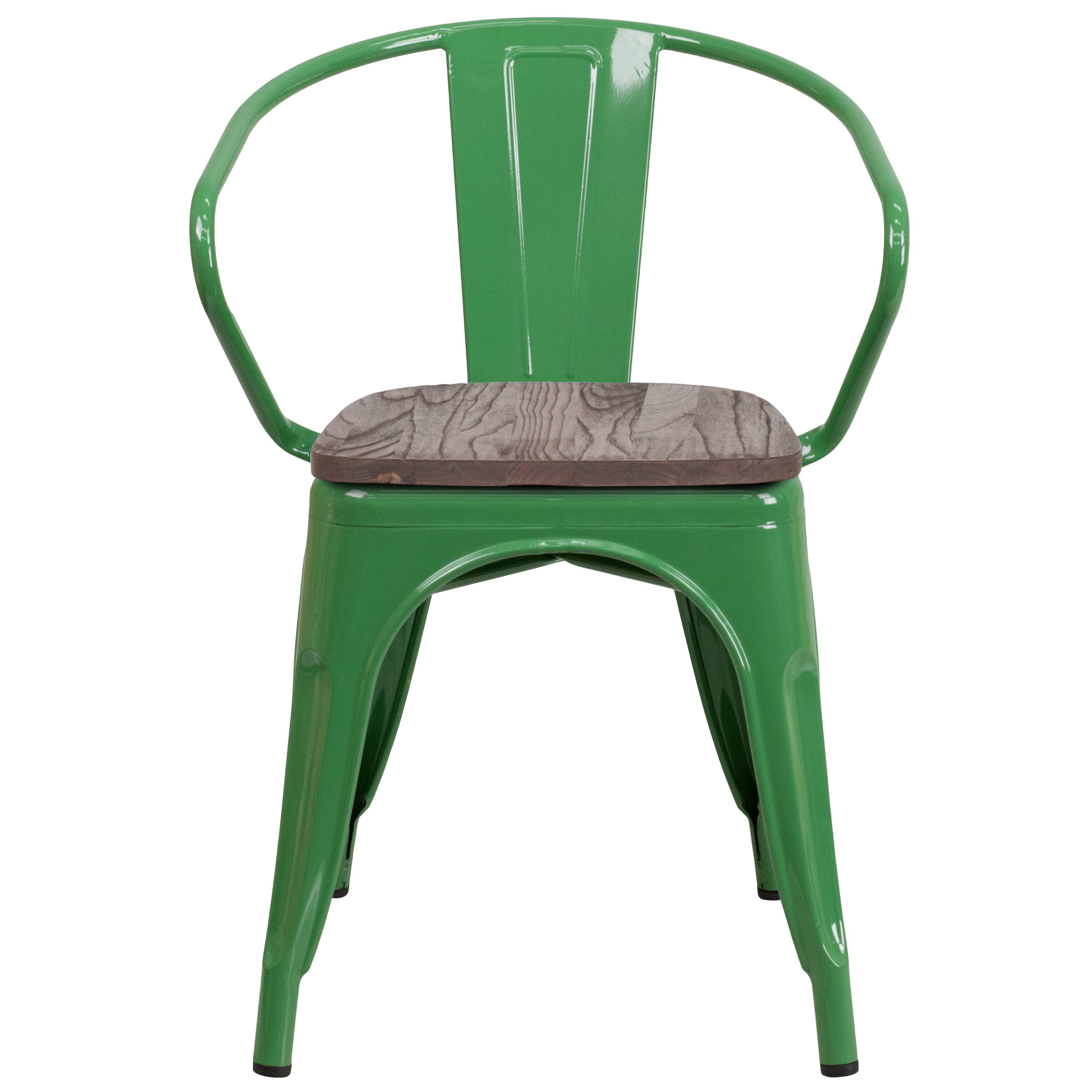 Alt View 5. Emma + Oliver - Metal Chair with Wood Seat and Arms - Green.