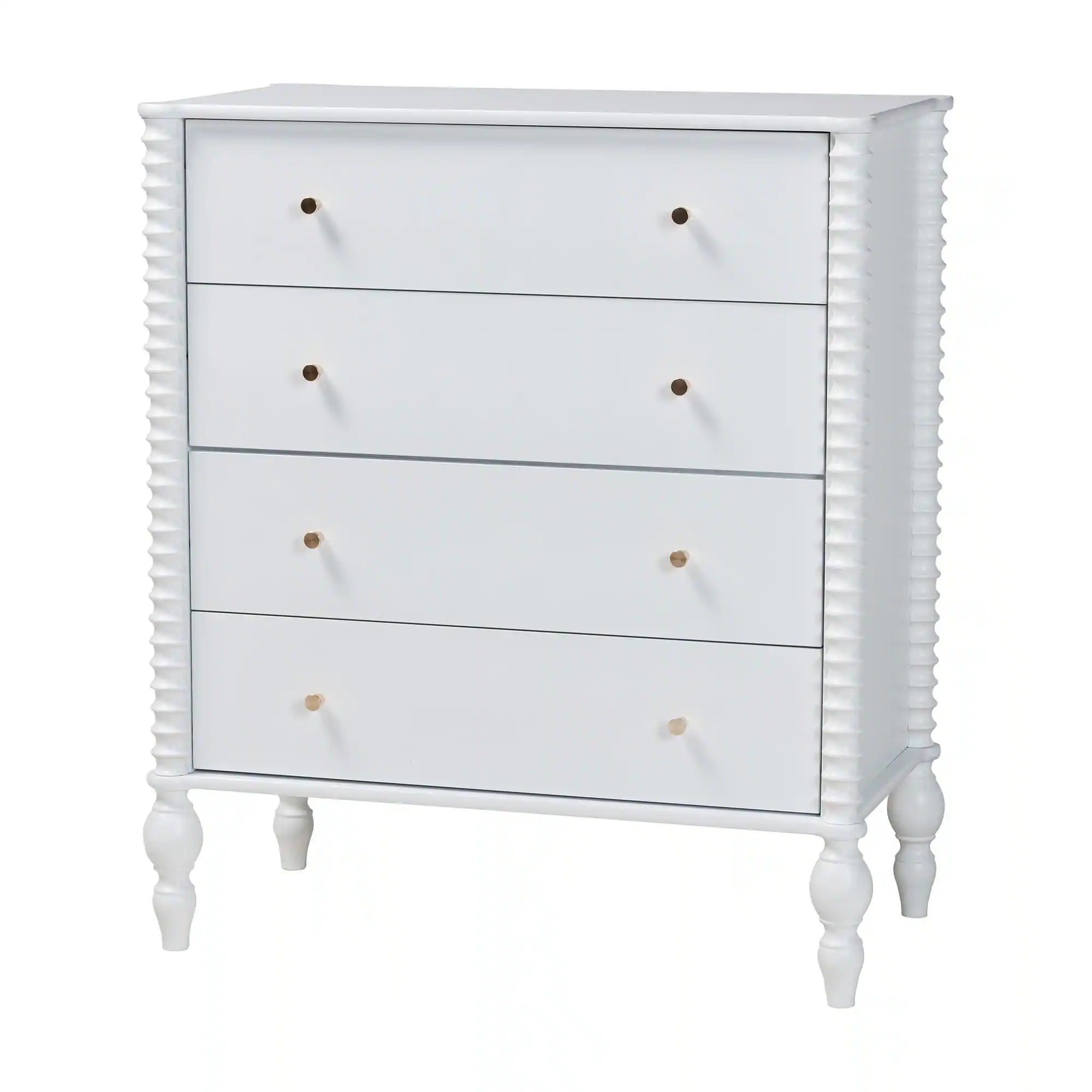 Alt View 1. Baxton Studio - Callison Spindle 5-Piece Bedroom Set - Platform Bed with Matching Dresser, Chest, and 2-Drawer Nightstands, Full - White.