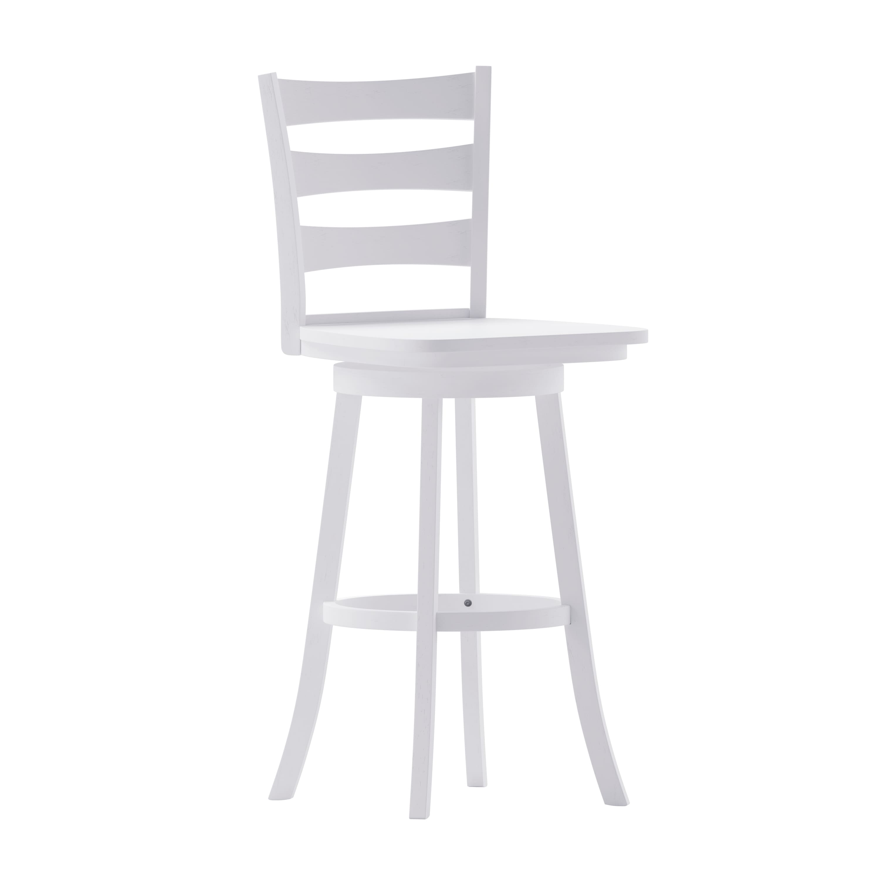 Flash Furniture - Liesel Commercial Grade Wooden Classic Ladderback Swivel Bar Height Barstool with Solid Wood Seat, Antique Wash - White