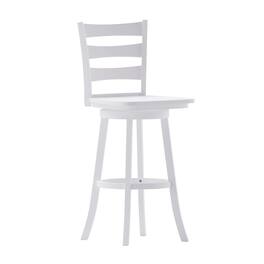 Flash Furniture - Liesel Commercial Grade Wooden Classic Ladderback Swivel Bar Height Barstool with Solid Wood Seat, Antique Wash - White