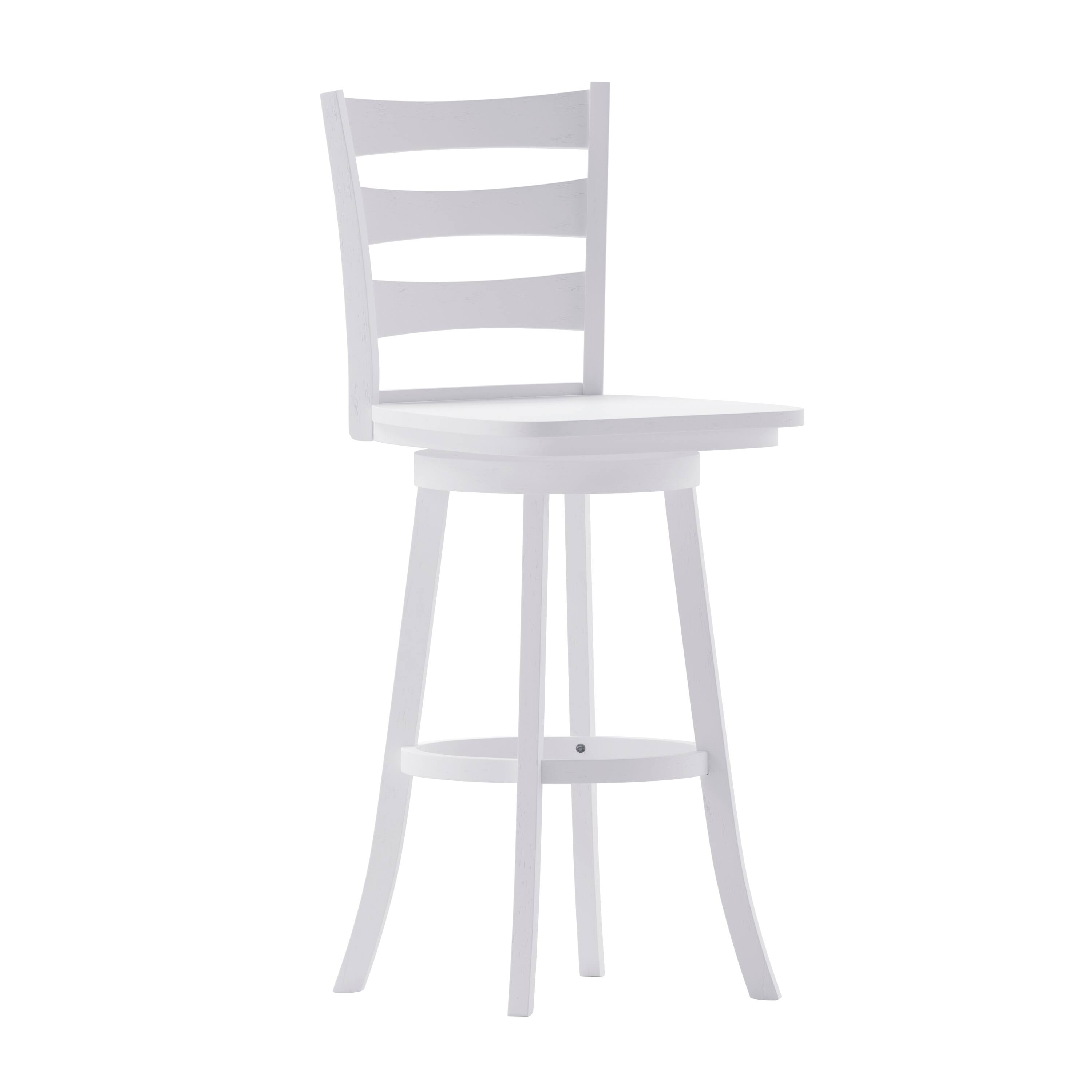 Front. Flash Furniture - Liesel Commercial Grade Wooden Classic Ladderback Swivel Bar Height Barstool with Solid Wood Seat, Antique White Wash - White.