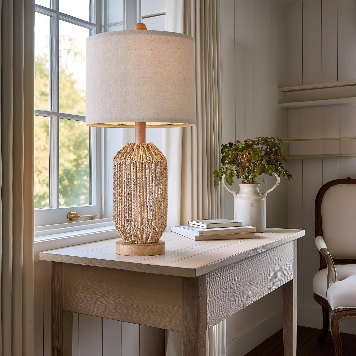 Alt View 1. Stamp n Camp - OYEARS 21" Boho Table Lamp for Living Room Bedside Lamp for Nightstands Rattan Lamp for Bedroom Farmhouse Table Lamp... - Brown - Pack 2.