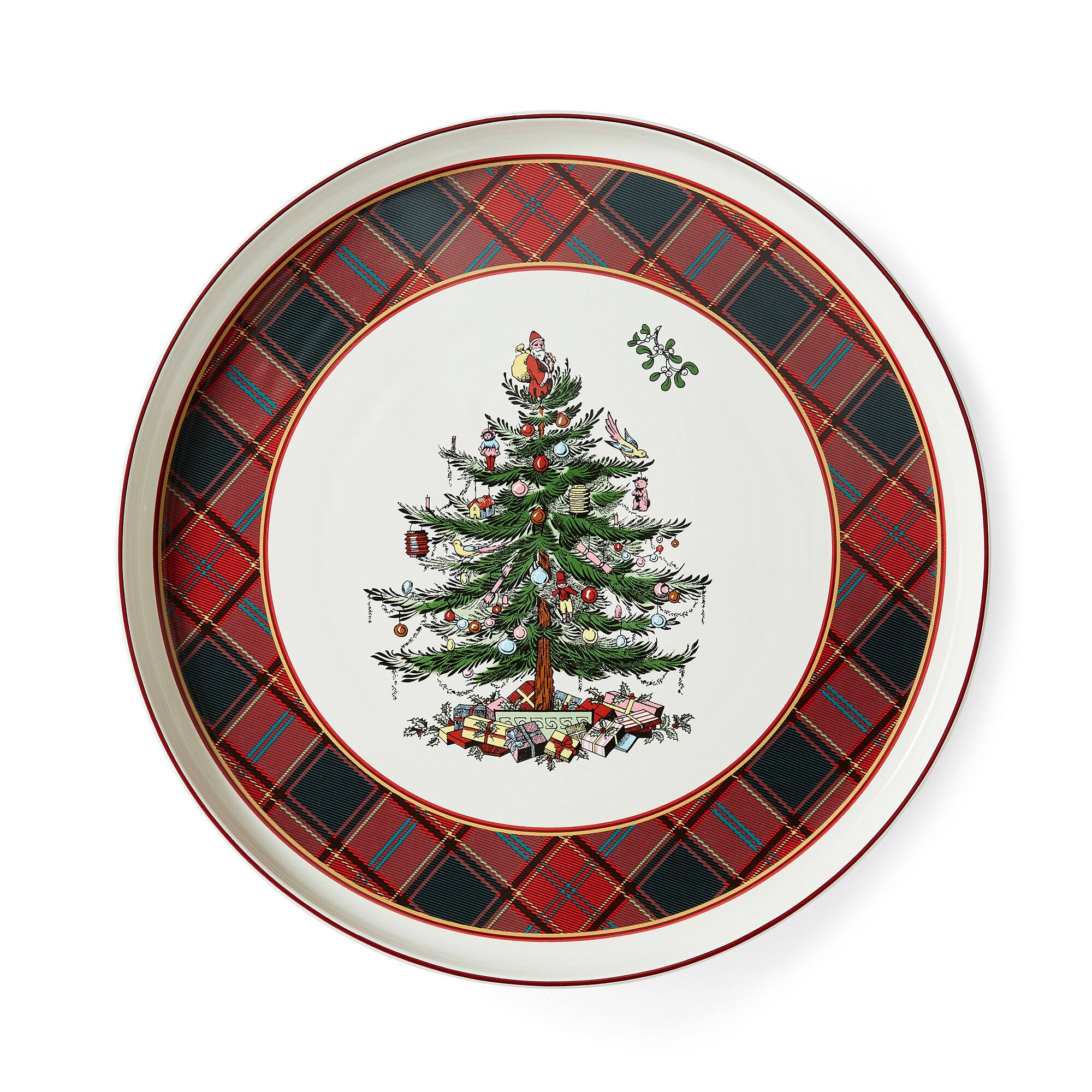 Front. Spode - Spode Christmas Tree Tartan Lazy Susan 360-Degree Turntable - Multi-Color - Multicolored.