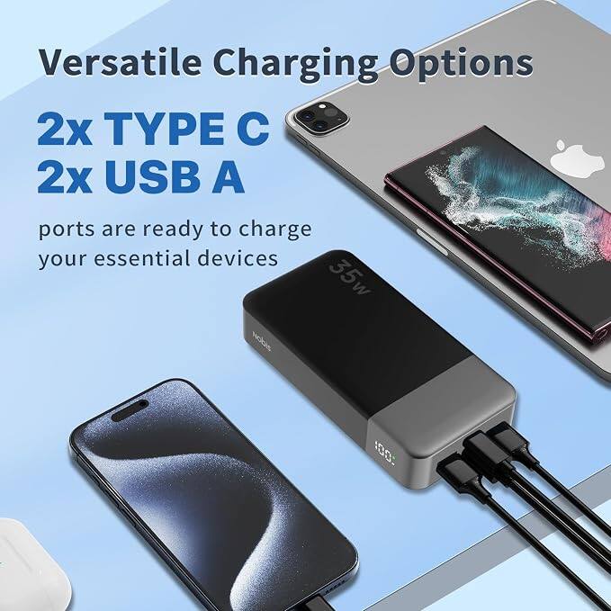 Versatile Charging Options  
2x TYPE C  
2x USB A  
ports are ready to charge your essential devices  
35w  
100%