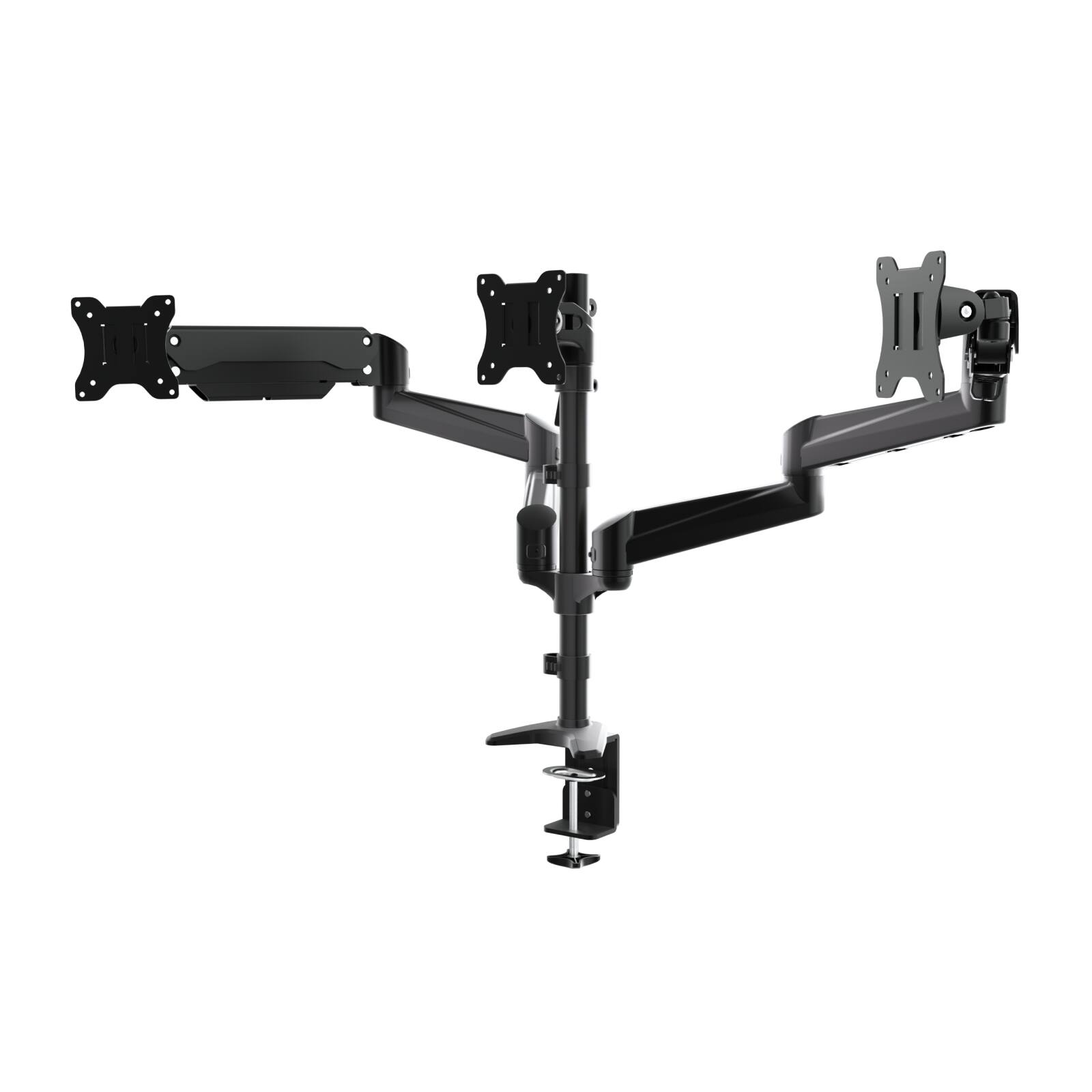 Alt View 4. HUANUO - Triple Monitor Mount for 17"–32" Screens – Adjustable Stand with Swivel, Tilt & Rotation, Clamp & Grommet Mounting - black.